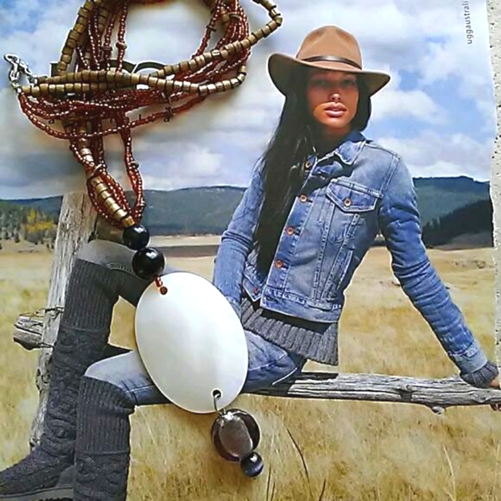 Necklace Wood, GEMSTONES & Glass Beads UNIQUE & Bohemian‎ Western Hip Necklace
